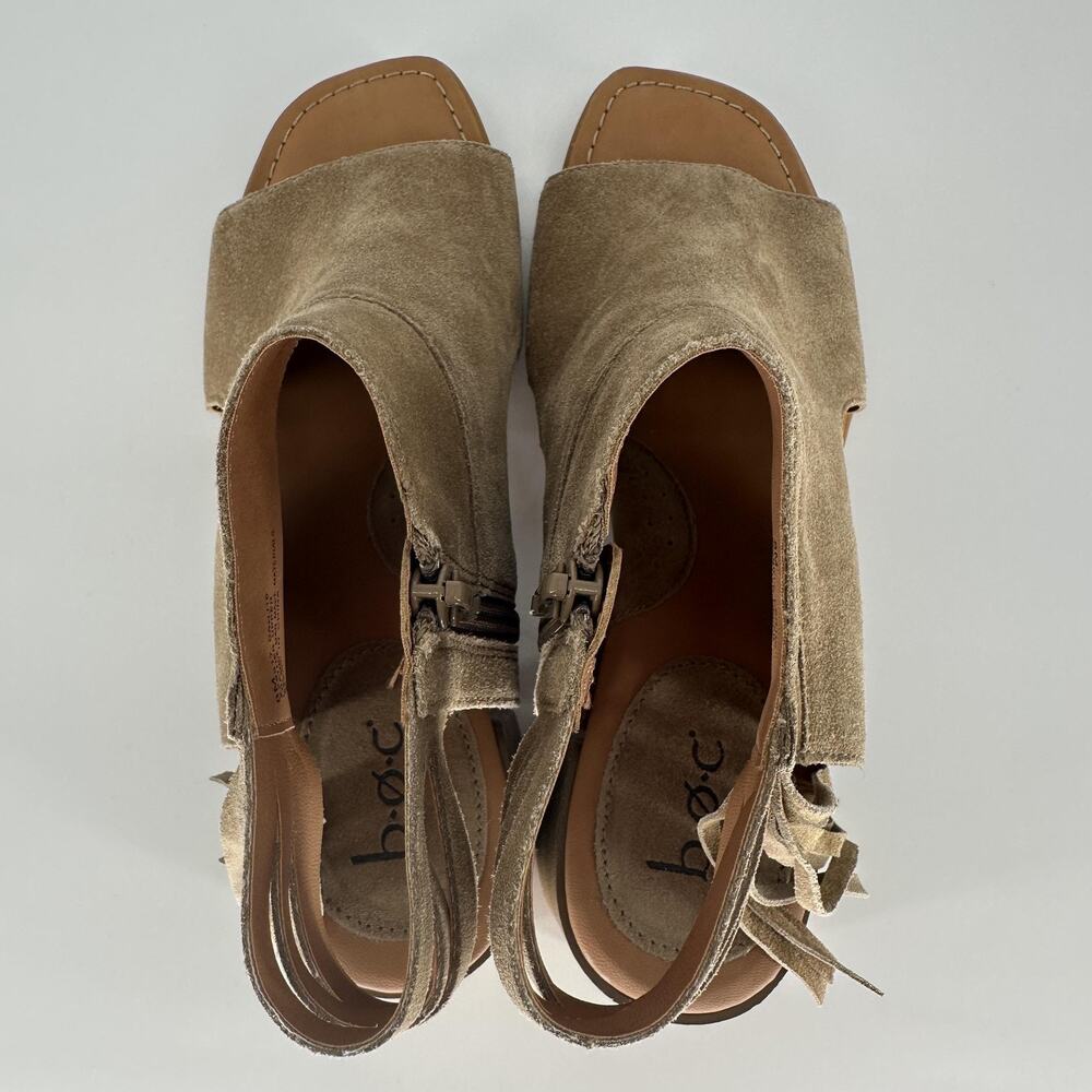 boc Shoes Womens Size 8M Taupe Suede Leather Peep Toe Block Heel Sandals Zip - Picture 8 of 11